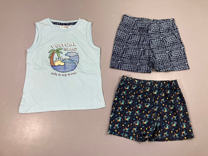 Pyjashort 3pcs jersey bleu vague, moins cher chez Petit Kiwi