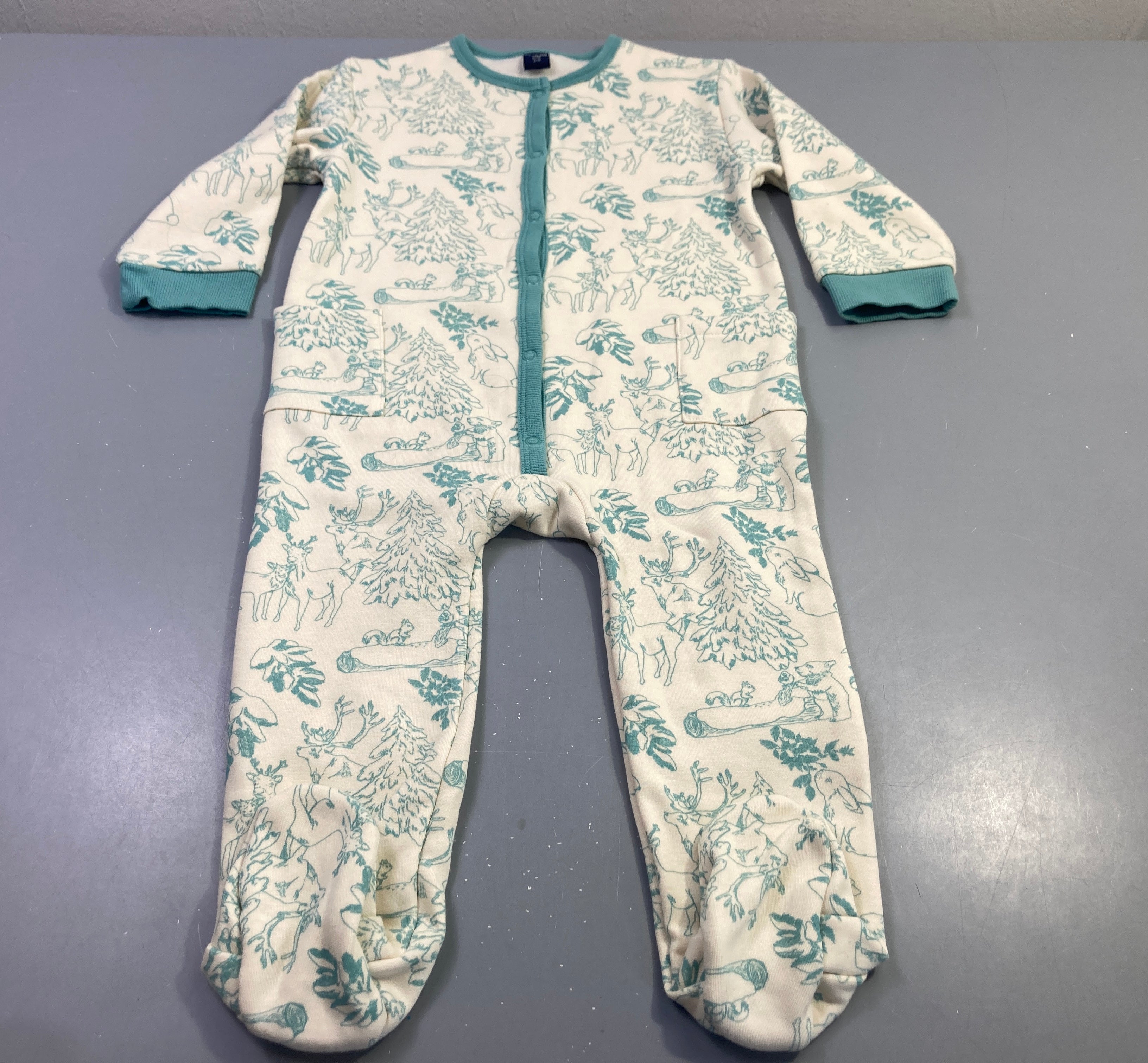 Pyjama molleton écru forêt animaux bleu canard