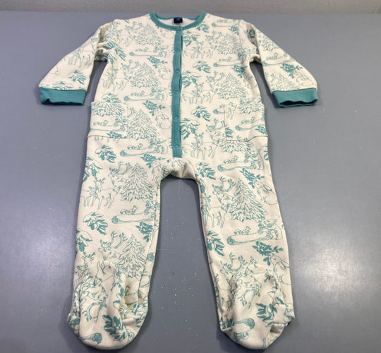 Pyjama molleton écru forêt animaux bleu canard, moins cher chez Petit Kiwi