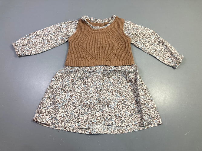 Robe m.l écrue fleurs haut tricot marron, 13% laine, moins cher chez Petit Kiwi