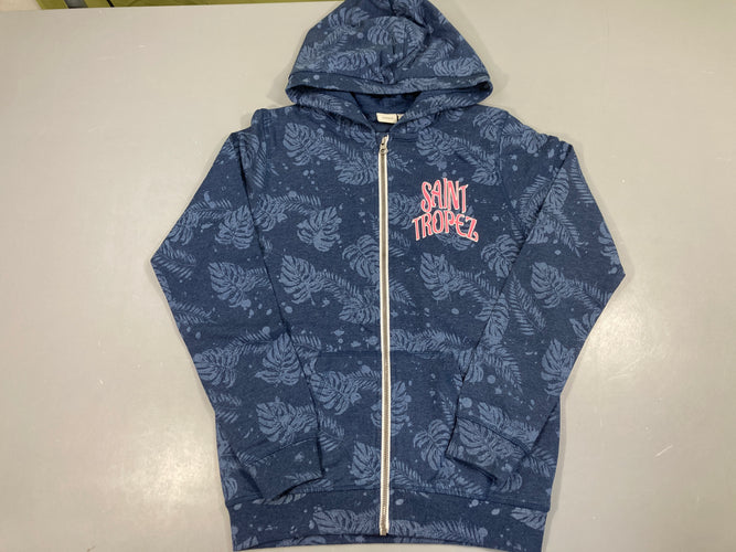 Sweat zippé à capuche bleu feuillage St Tropez, moins cher chez Petit Kiwi