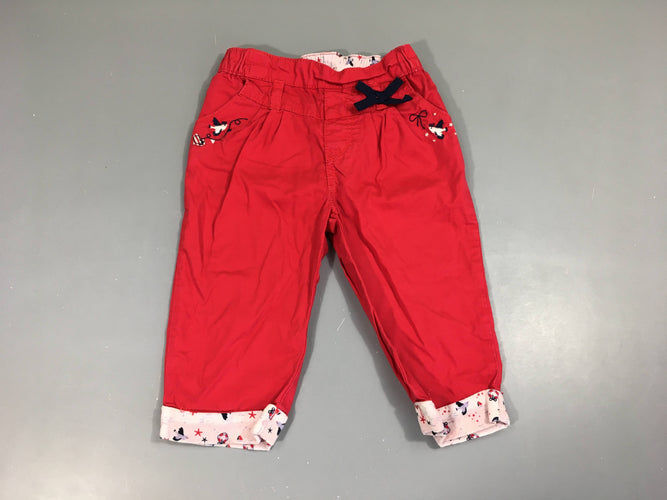 Pantalon à revers rouges oiseaux brodés, moins cher chez Petit Kiwi