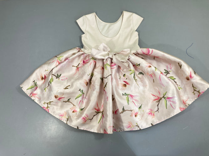 Robe m.c beige bas satiné fleuri (taille estimée, pas d'étiquette), moins cher chez Petit Kiwi