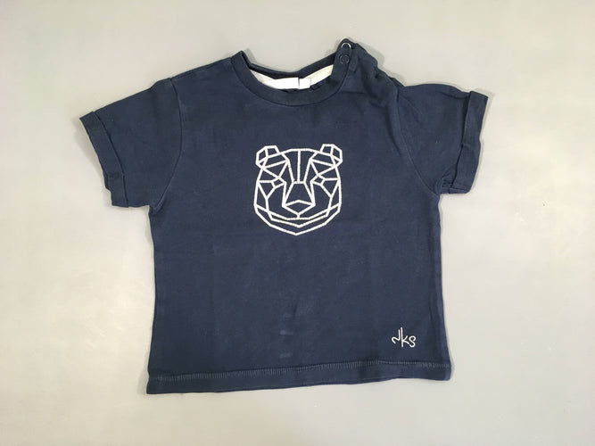 T-shirt m.c bleu foncé tête ours géométrique, moins cher chez Petit Kiwi