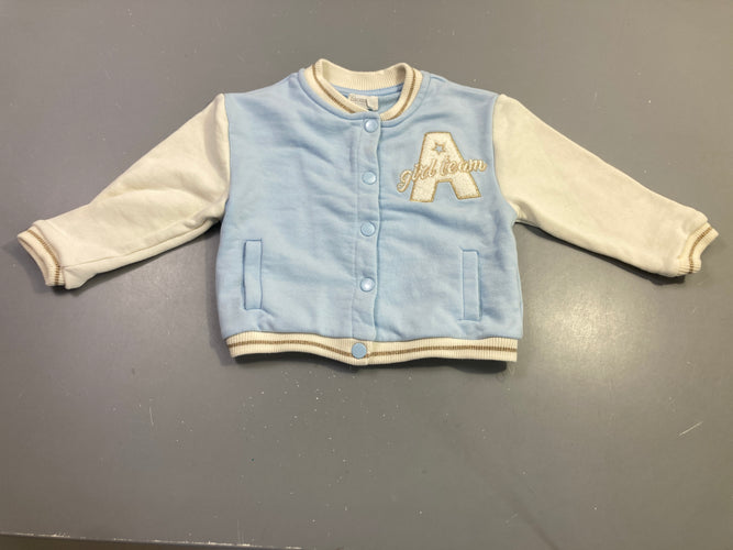 Blouson molleton bleu ciel et écru girl team, moins cher chez Petit Kiwi