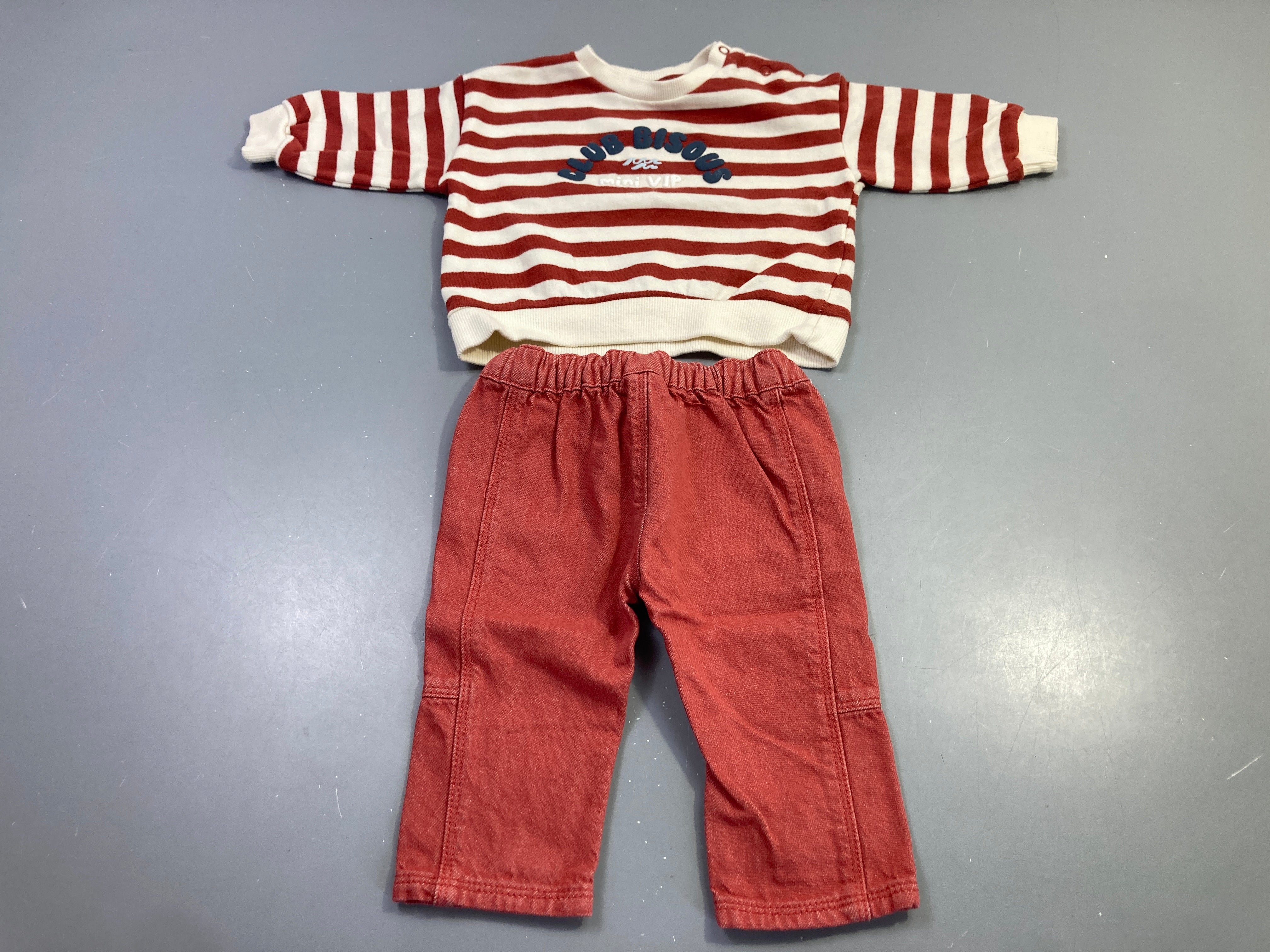 Ensemble 2pcs terracotta rayé club bisous, sweat + jean
