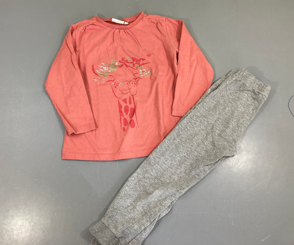 Pyjama 2pcs jersey corail girafe, moins cher chez Petit Kiwi