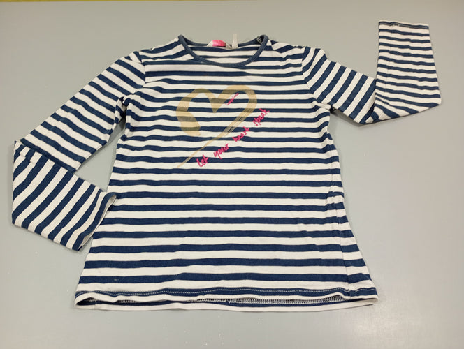 T-shirt m.l blanc et bleu marine , coeur doré "let your heart speak", moins cher chez Petit Kiwi
