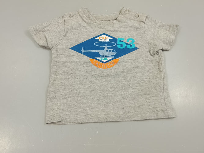 T-shirt m.c gris  flammé, hélicoptère "Gasoline", moins cher chez Petit Kiwi