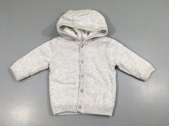 Gilet à capuche gris chiné doublé velours, petite tâche à la capuche, moins cher chez Petit Kiwi