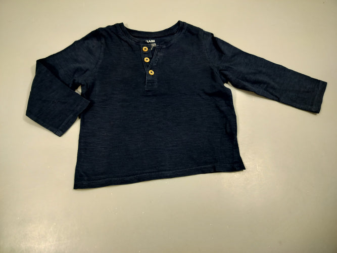 T-shirt m.l bleu marine flammé, 3 boutons. 100% coton, moins cher chez Petit Kiwi