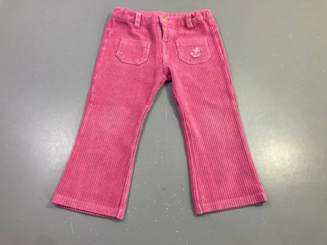 Pantalon velours côtelé rose ancre poches, porté, moins cher chez Petit Kiwi