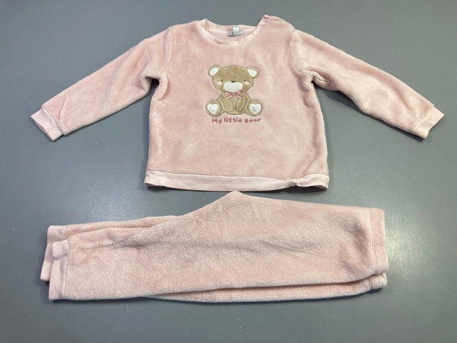 Pyjama velours rose ourson 2pcs, Fagottino, moins cher chez Petit Kiwi