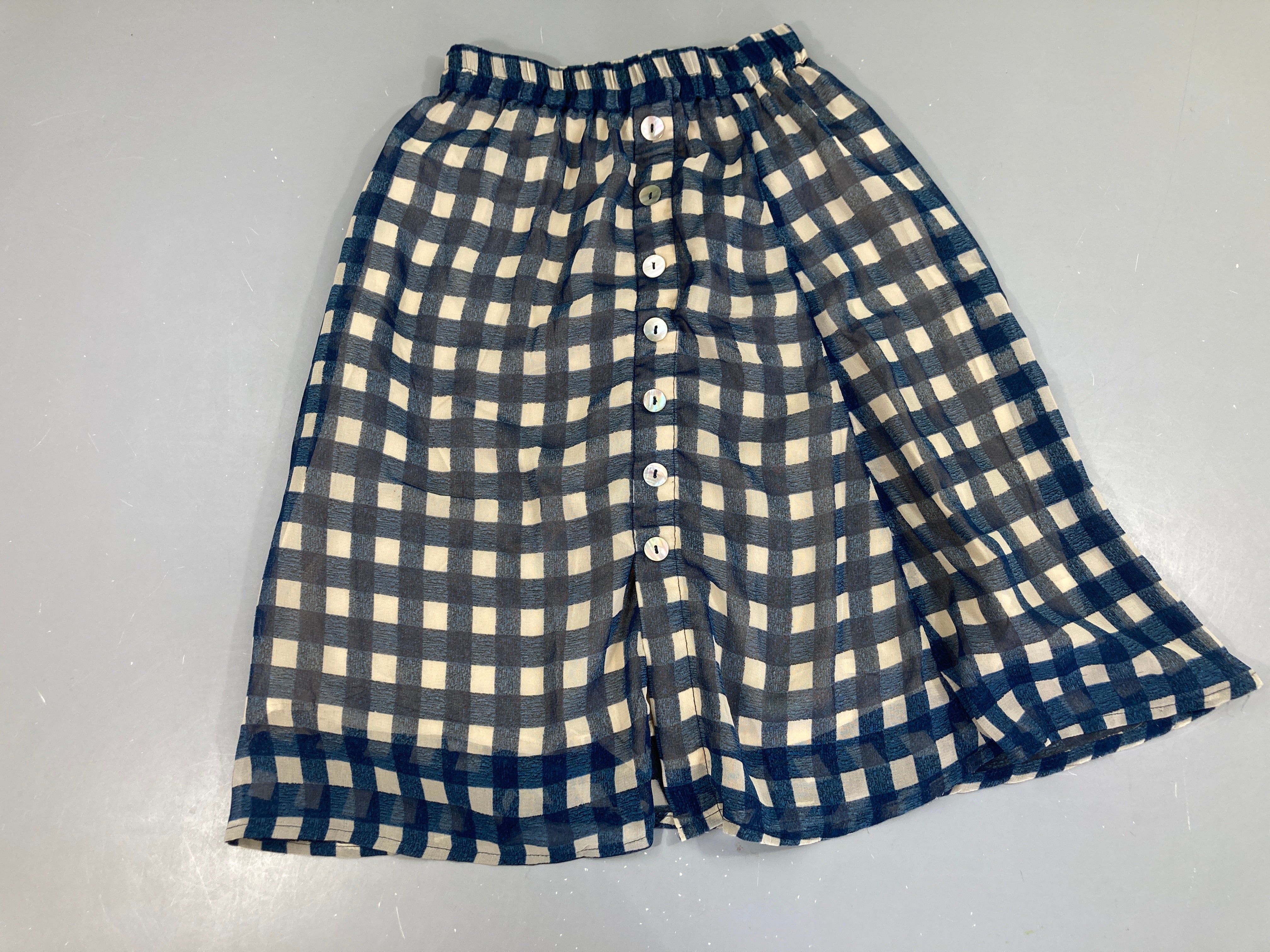Jupe longue voilé carreaux bleu/beige boutons
