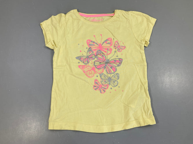 T-shirt m.c jaune papillons, légèrement bouloché, moins cher chez Petit Kiwi
