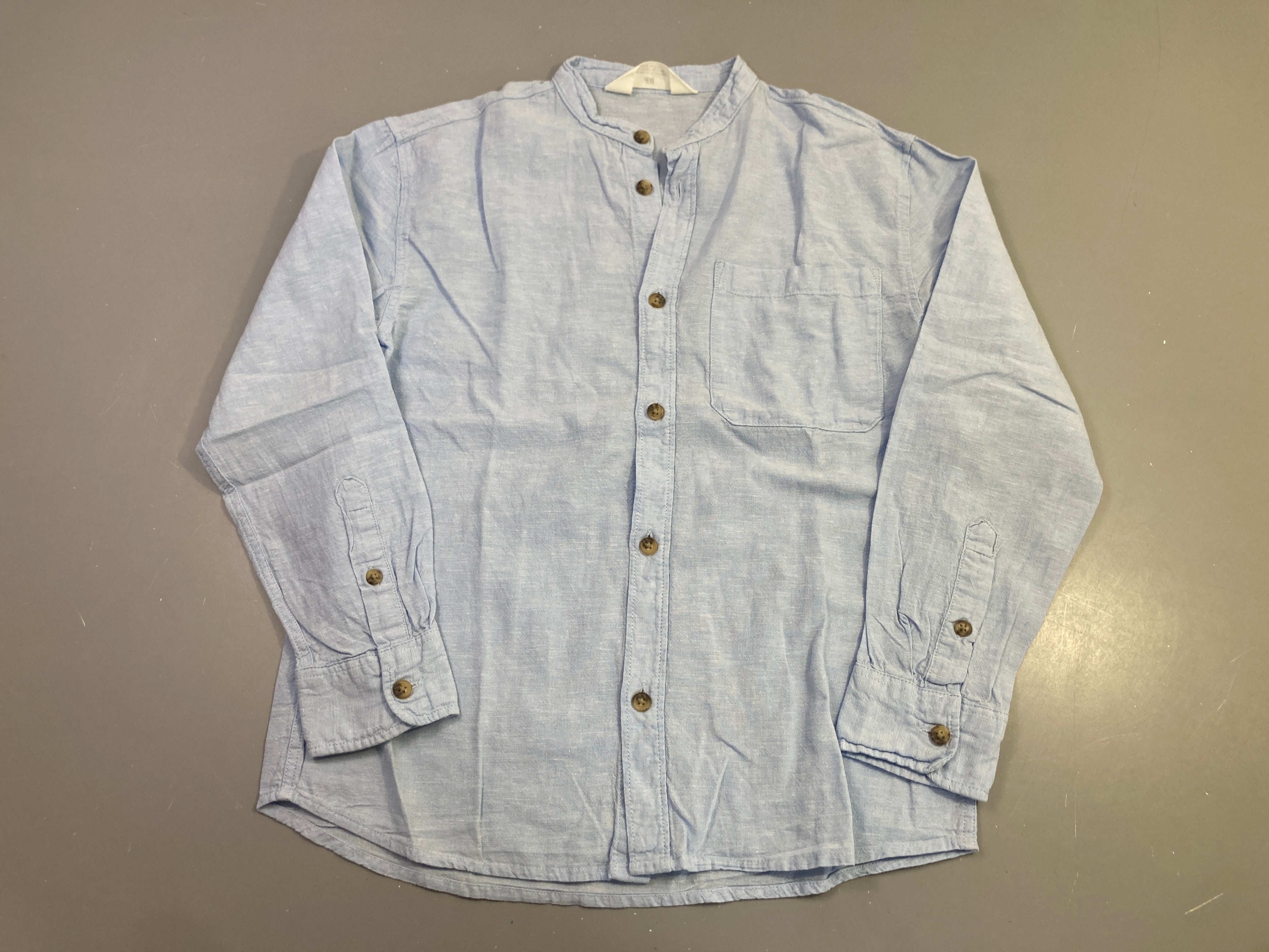 Chemise m.l bleu ciel chambray col mao, lin?