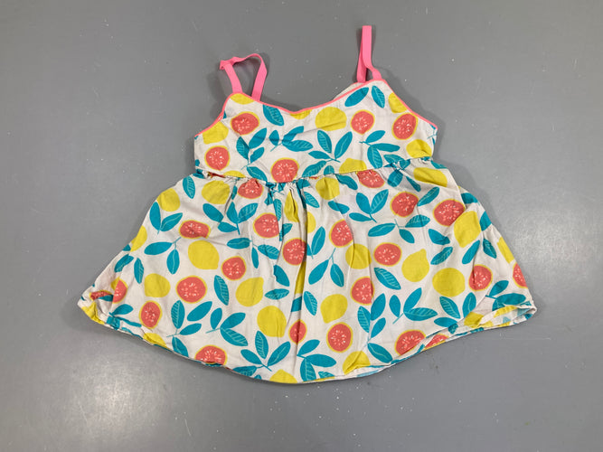 Blouse fines bretelles blanc citrons feuillage bleu, moins cher chez Petit Kiwi