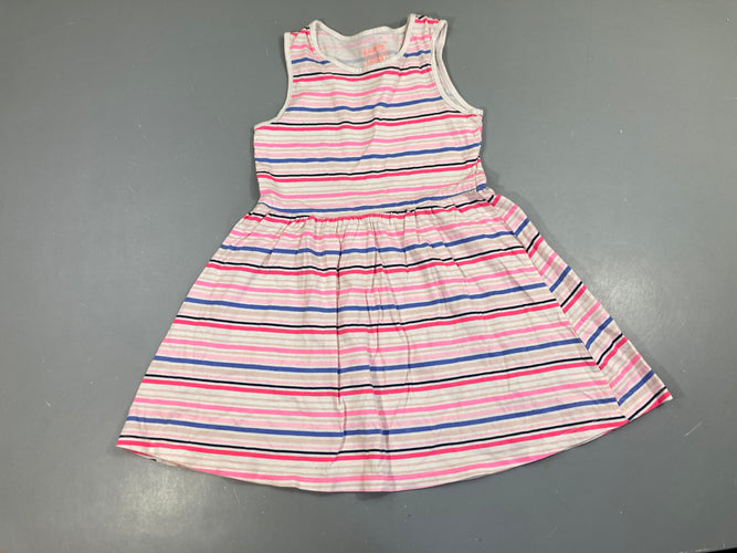 Robe s.m jerey blanc rayé rose/bleu, moins cher chez Petit Kiwi