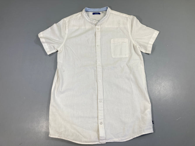Chemise m.c blanche 71%coton 29%Lin col mao, moins cher chez Petit Kiwi