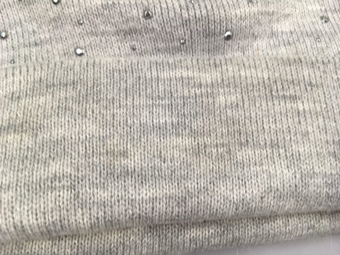 Bonnet gris chiné strass pompom rose, moins cher chez Petit Kiwi