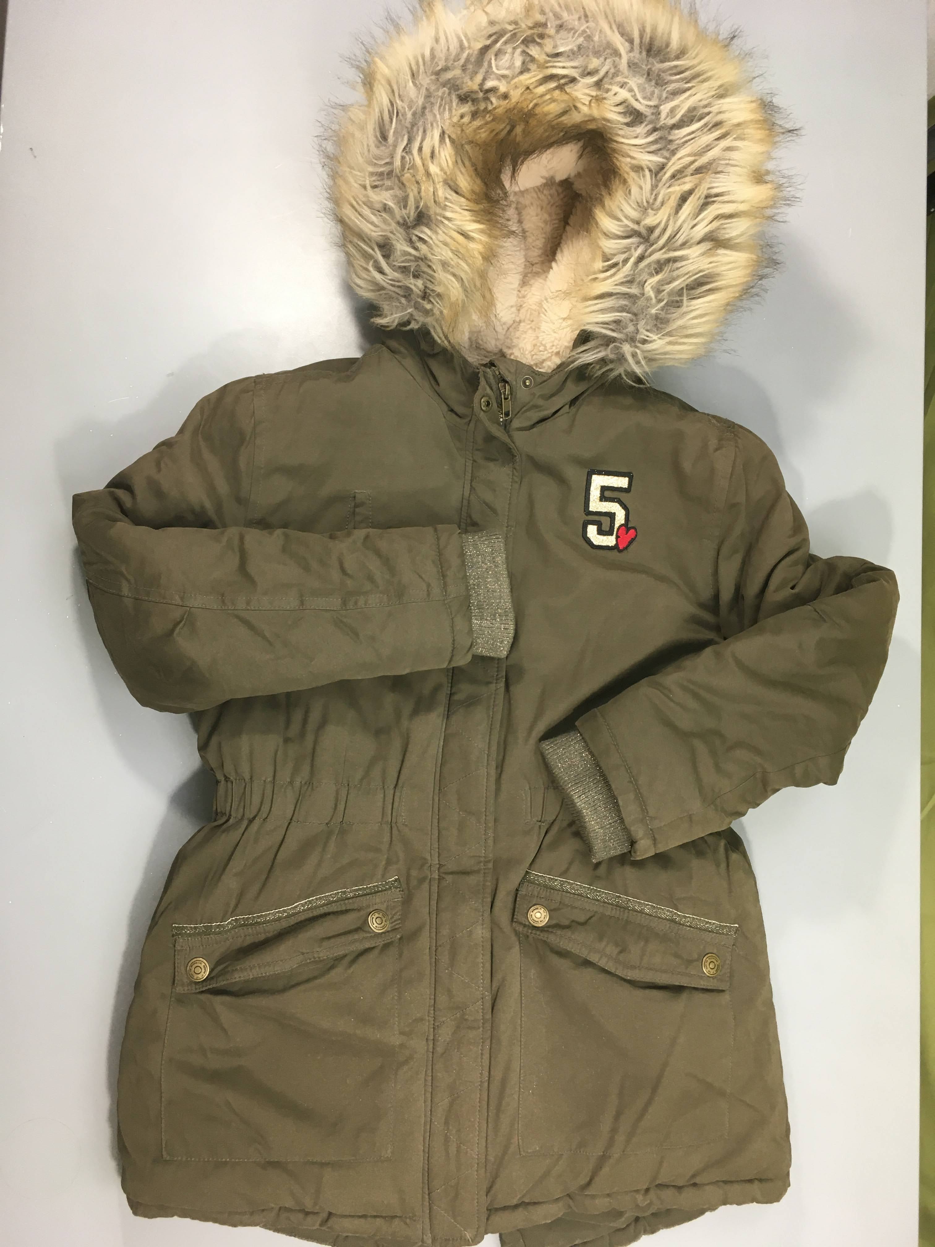 Veste ouatinée kaki doublé velours à capuche fausse fourrure