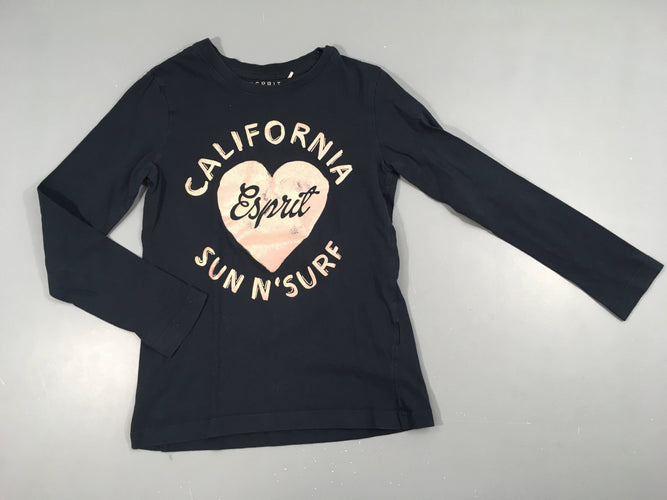 T-shirt m.l bleu marine coeur rose irisé, moins cher chez Petit Kiwi
