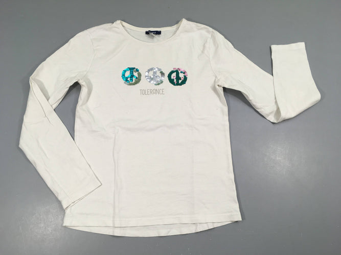 T-shirt m.l blanc flammé Peace sequins réversibles, moins cher chez Petit Kiwi