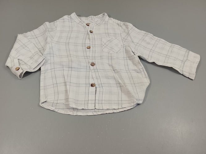 Chemise m.l Creeks blanche à carreaux bleu clair, col mao, moins cher chez Petit Kiwi