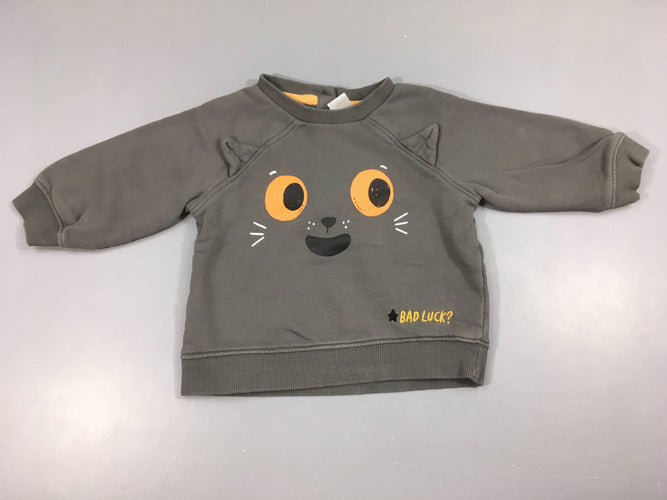 Sweat gris chat, oreilles en relief, moins cher chez Petit Kiwi