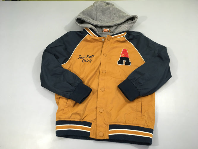 Veste style bomber ocre-bleu A texturé Capuche jersey grise boulochée, moins cher chez Petit Kiwi