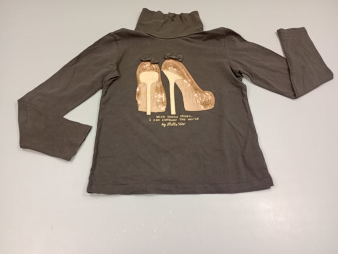 T-shirt m.l col roulé anthracite escarpins , sequins vieux rose, moins cher chez Petit Kiwi