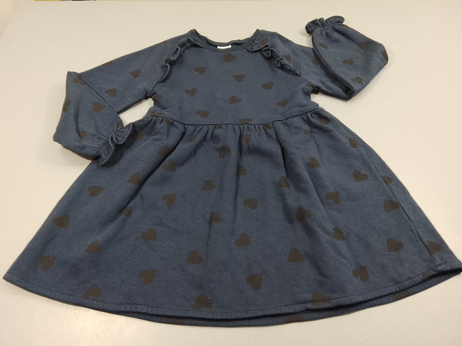 Robe m.l molleton bleu marine, coeurs noirs, moins cher chez Petit Kiwi