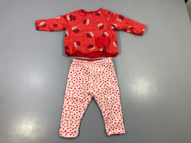 Sweat rouge léopard + pantalon rose pois velours, moins cher chez Petit Kiwi