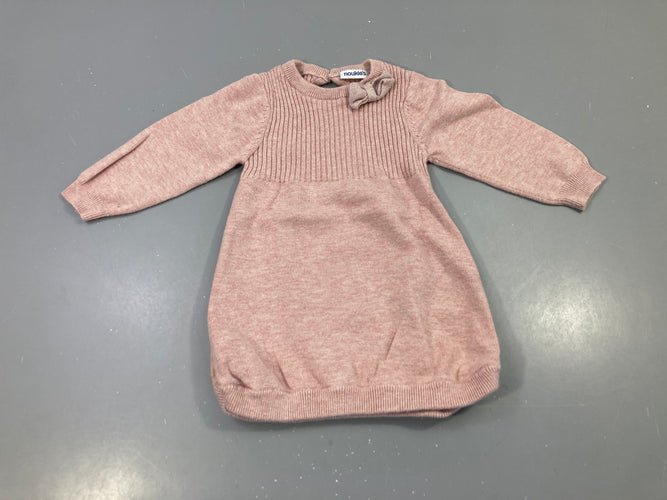 Robe tricot rose, noeud dos 5% Cachemire, moins cher chez Petit Kiwi