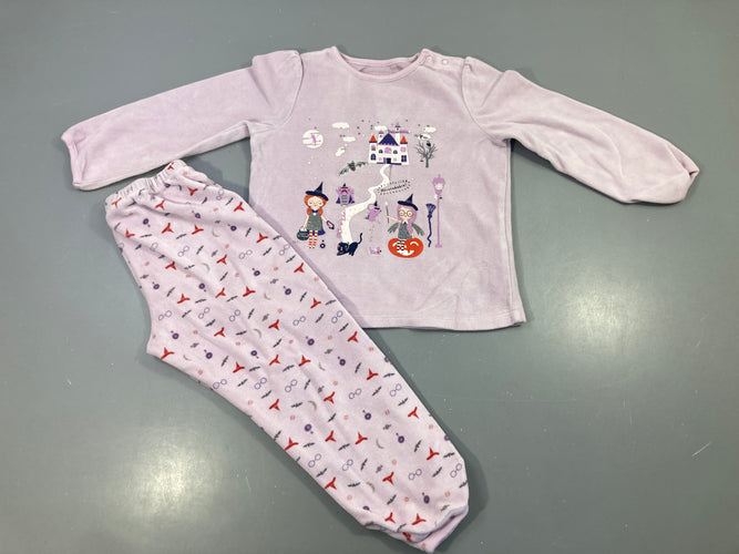 Pyjama 2pcs velours lavande, motif sorcières Halloween, moins cher chez Petit Kiwi