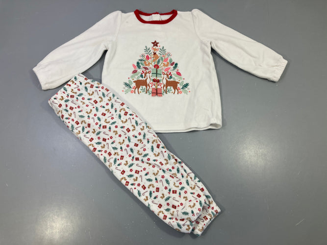 Pyjama 2pcs velours blanc, motif biches Noël, moins cher chez Petit Kiwi