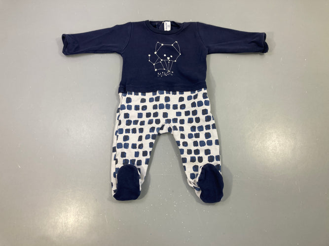 Pyjama 2pcs marine, motif chat constellation, pantalon carreaux, moins cher chez Petit Kiwi