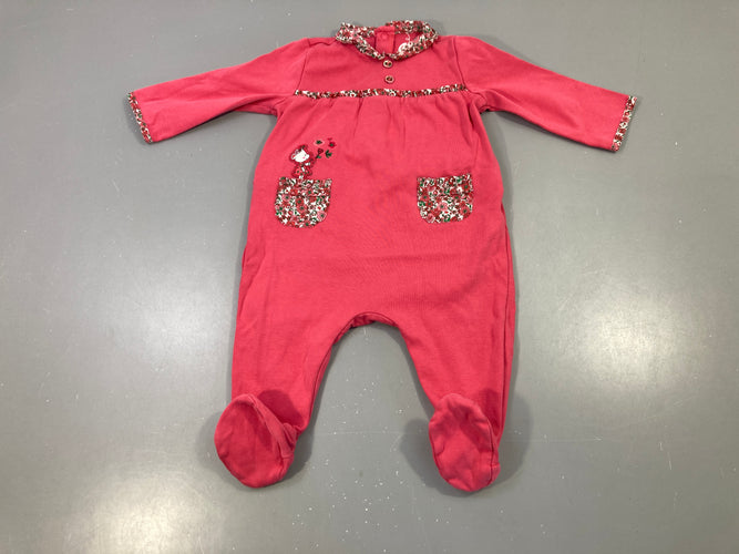 Pyjama jersey rose fleuri, brodé souris, poches fleuries, moins cher chez Petit Kiwi