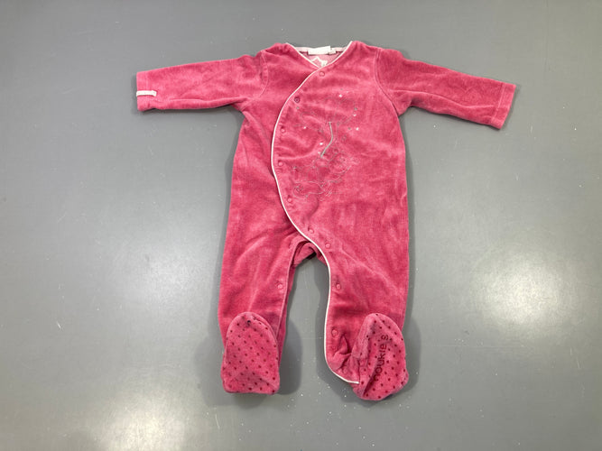 Pyjama velours rose, motif brillant argenté, moins cher chez Petit Kiwi