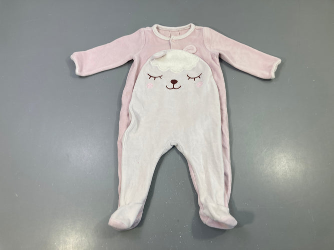 Pyjama velours rose/écru, tête mouton moelleuse, moins cher chez Petit Kiwi