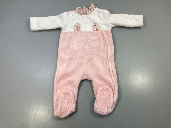 Pyjama polaire blanc/rose, oreilles fleuries, museau chat brodé, moins cher chez Petit Kiwi