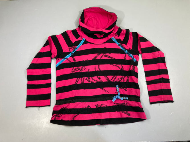 Sweat noir rayé fuchsia broderie, moins cher chez Petit Kiwi