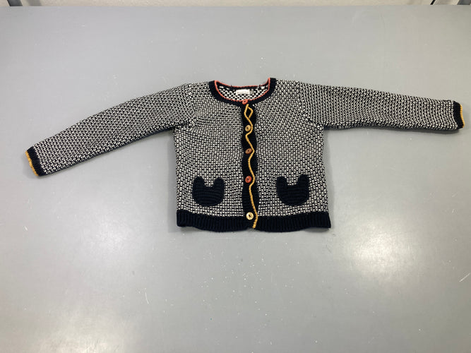 Gilet noir et blanc chiné poches oreilles de chat, moins cher chez Petit Kiwi