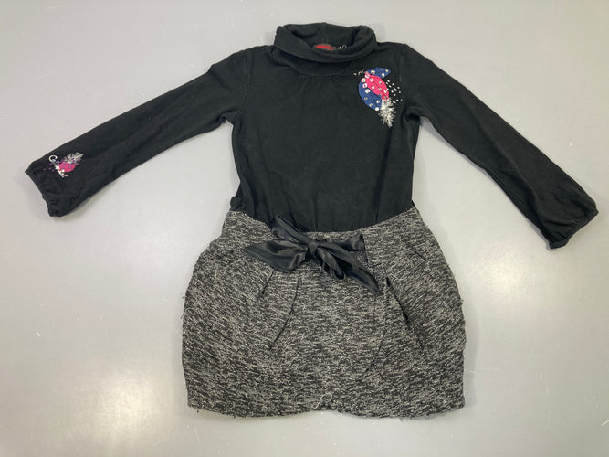Robe m.l bi-mat noire col roulé jupe tweed grise noeud, moins cher chez Petit Kiwi