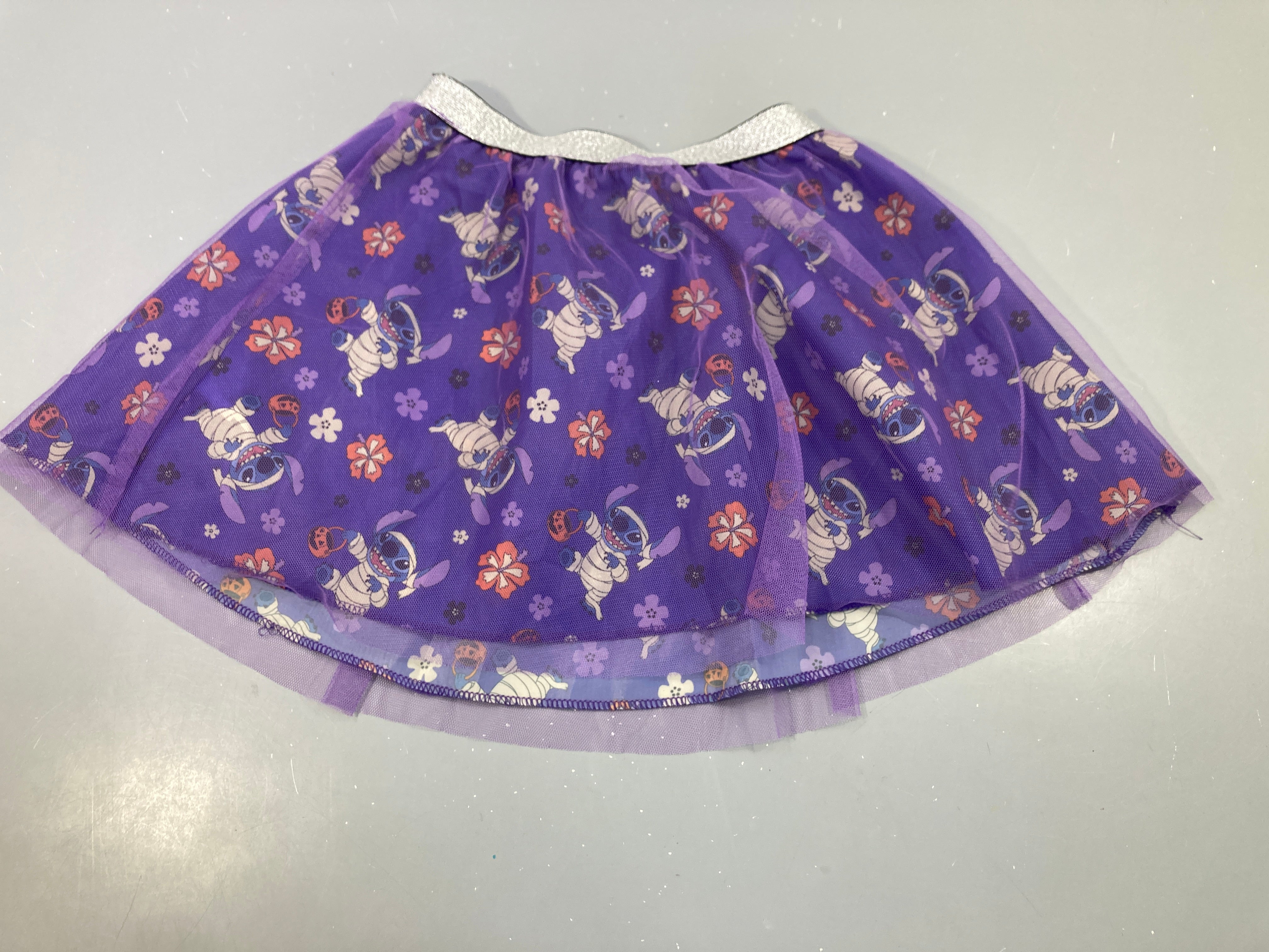 Déguisement halloween jupe tulle violette imprimé Stitch fleurs