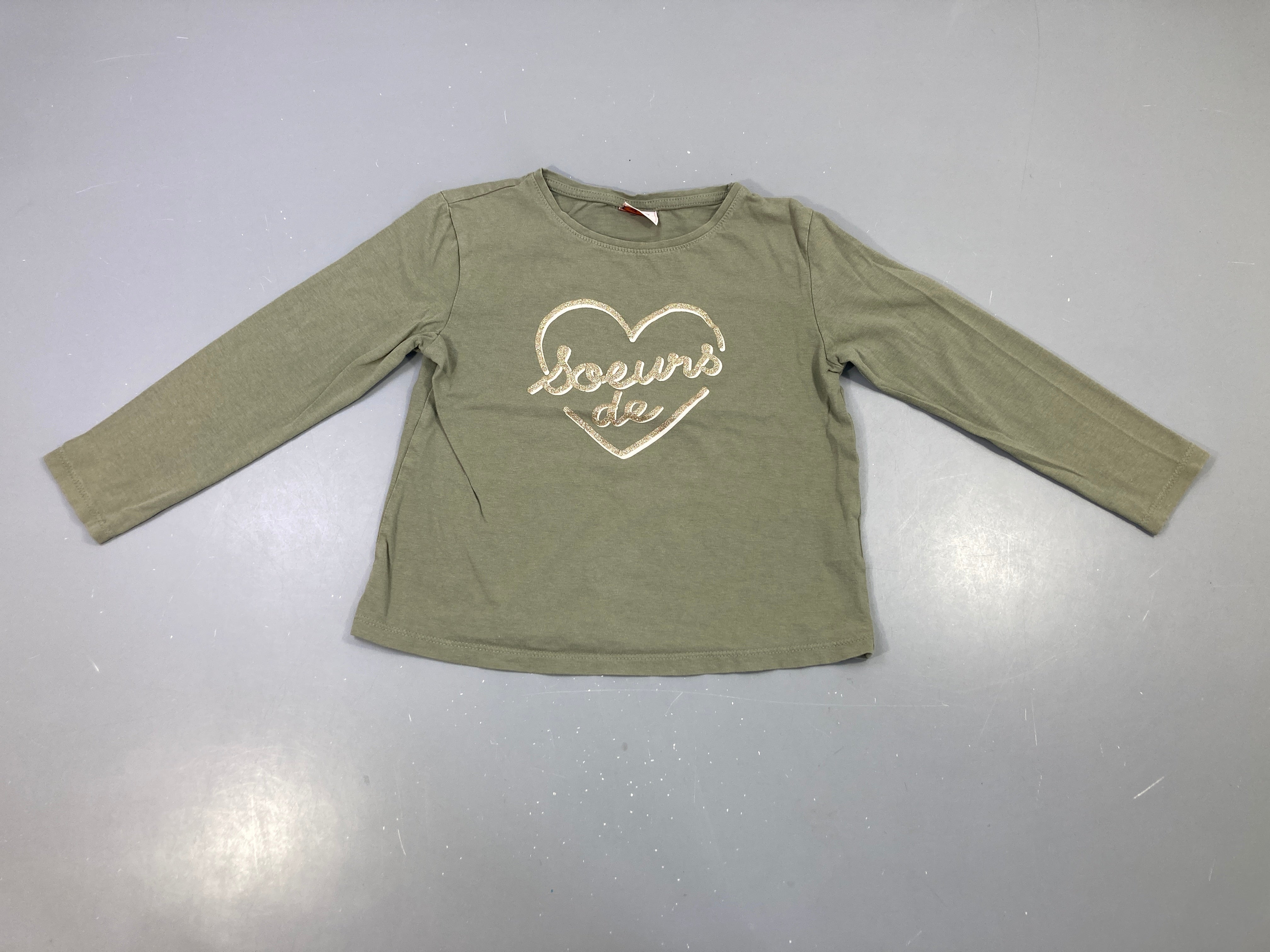 T-shirt m.l vert kaki coeur pailleté soeurs de