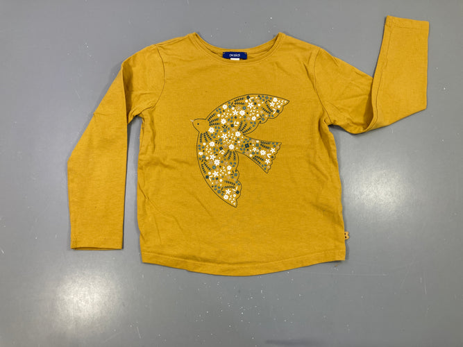 T-shirt m.l moutarde oiseau fleuri, légèrement bouloché, moins cher chez Petit Kiwi