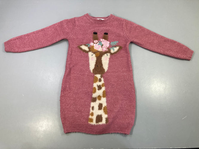 Robe pull m.l rose girafe brodée fleurs, moins cher chez Petit Kiwi