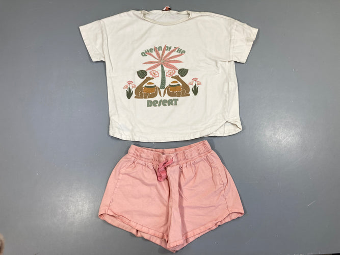 T-shirt m.c blanc desert+ short rose, bouloché, moins cher chez Petit Kiwi