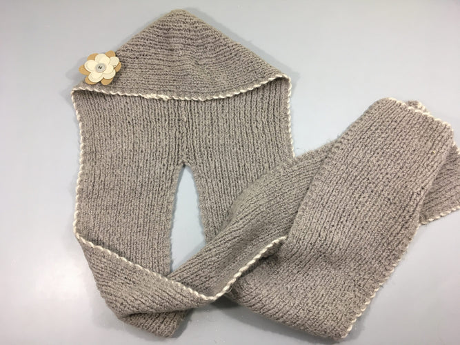 Bonnet/écharpe gris fleur, moins cher chez Petit Kiwi